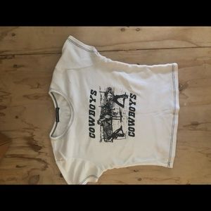 White graphic shirt.